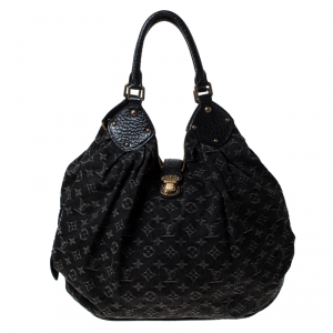 Pre Owned Louis Vuitton Black Denim Monogram Mahina Leather XL Hobo