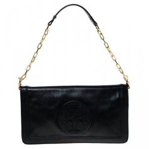 Pre Owned Tory Burch Black Leather Flap Reva Shoulder Bag