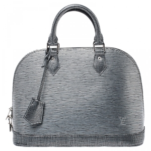 Pre Owned Louis Vuitton Silver/Black Epi Leather Alma PM Bag
