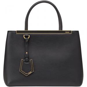 Pre Owned Fendi Black Leather Petite 2Jours Tote