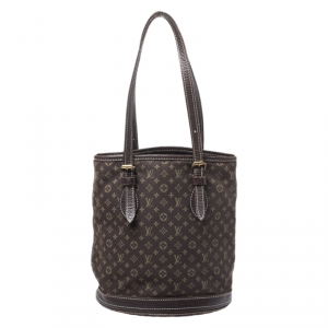 Pre Owned Louis Vuitton Ebene Monogram Mini Lin Bucket Bag