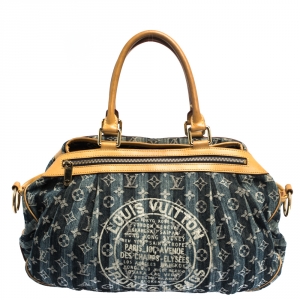 Pre Owned  حقيبة لوي فيتون Porte Epaule Raye إصدار محدود دينيم مونوغرامية زرقاء GM