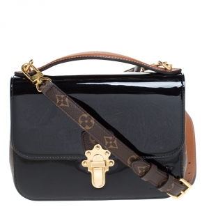 Pre Owned Louis Vuitton Black Vernis Leather and Monogram Canvas Cherrywood BB Bag