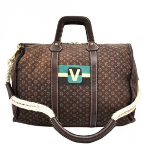 Pre Owned Louis Vuitton Brown Ebene Monogram Mini Lin Initiales Keepall Bag