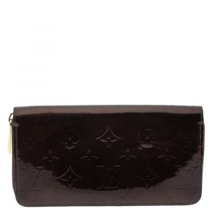 Pre Owned Louis Vuitton Amarante Monogram Vernis Zip Around Wallet