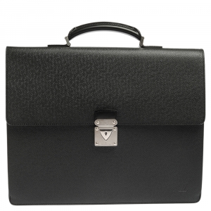 Pre Owned Louis Vuitton Black Taiga Leather Serviette Robusto 2 Business Briefcase Bag
