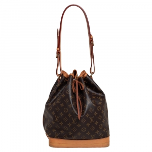 Pre Owned Louis Vuitton Brown/Tan Coated Canvas And Leather NOÉ Bucket Bag