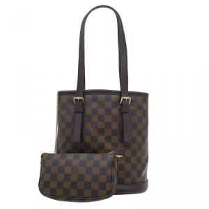 Pre Owned Louis Vuitton Damier Ebene Canvas Marais Bucket Bag w/Accessories Pochette