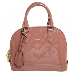 Pre Owned Louis Vuitton Rose Velours Monogram Vernis Alma BB Bag