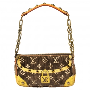 Pre Owned Louis Vuitton Brown/Yellow Monogram Velvet Limited Edition Trompe L'oeil Pochette Accessories Bag