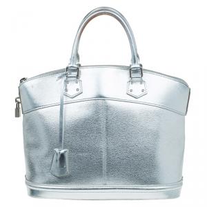 Pre Owned Louis Vuitton Silver Suhali Leather Lockit MM Bag