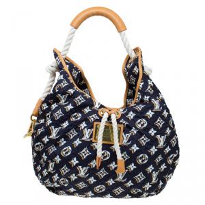 Pre Owned Louis Vuitton Navy Blue Monogram Nylon Limited Edition Bulles GM Bag