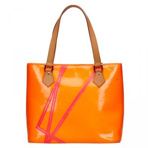 Pre Owned Louis Vuitton Fluroscent Orange Robert Wilson Monogram Vernis Houston Bag
