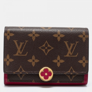 Pre Owned Louis Vuitton Fuschia Canvas Monogram Flore Compact Wallet
