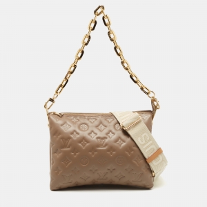 Pre Owned Louis Vuitton Taupe Monogram Embossed Coussin PM Bag