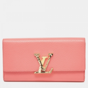Pre Owned Louis Vuitton Rose Tourmaline Taurillon Leather and Python Capucines Wallet