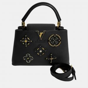 Louis Vuitton Black Leather Mechanical Flowers MM Capucines Top Handle Bag