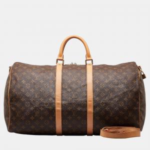 Louis Vuitton Brown Canvas 55 Keepall Bandouliere Duffel Bags