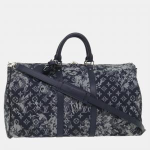 Louis Vuitton Grey Canvas  Tapestry Keepall Bandouliere 50 travel Duffel Bags