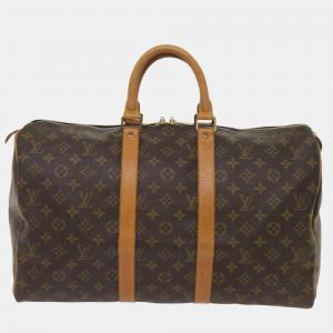 Louis Vuitton Brown Canvas 45 Keepall Bandouliere Duffel Bags
