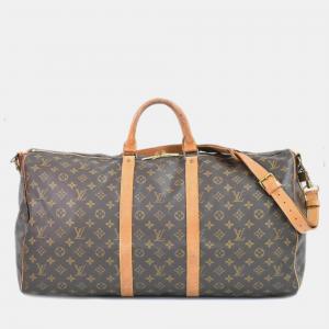 Louis Vuitton Brown Canvas 55 Keepall Bandouliere Duffel Bag
