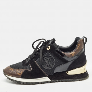 Louis Vuitton Black Suede and Monogram Canvas Run Away Sneakers Size 37.5