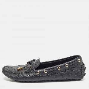 Louis Vuitton Black Monogram Empreinte Leather Gloria Loafers Size 35