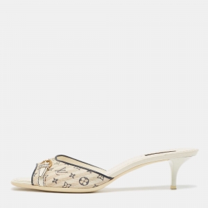 Louis Vuitton White/Blue Monogram Canvas Slide Sandals Size 39.5