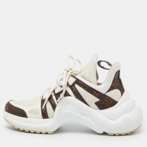 Louis Vuitton White Mesh and Monogram Canvas Archlight Sneakers Size 38