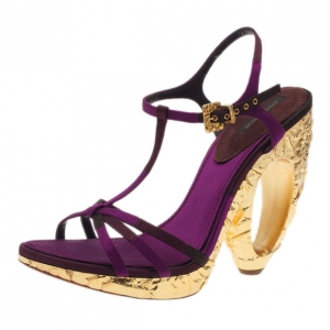 Pre Owned Louis Vuitton Purple Satin Feerique Morganne Wedge Sandals Size 38.5