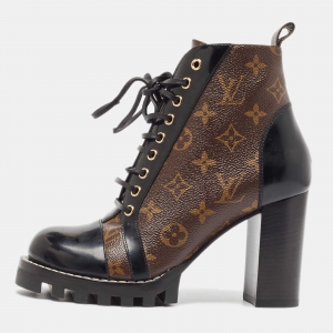 Louis Vuitton Black/Brown Patent And Coated Monogram Canvas Star Trail Ankle Boots Size 39
