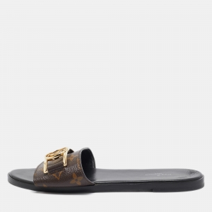 Louis Vuitton Brown Monogram Canvas Lock It  Flat Slides Size 38 