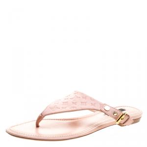 Pre Owned Louis Vuitton Beige Monogram Leather Empreinte Flat Thong Sandals Size 37