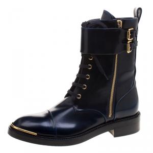 Pre Owned حذاء بوت رينجر لوي فيتون لايك أيه مان جلد أزرق كحلى مقاس 38.5