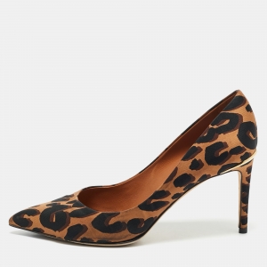 Louis Vuitton Brown Leopard Print Fabric Eyeline Pointed Toe Pumps Size 38.5
