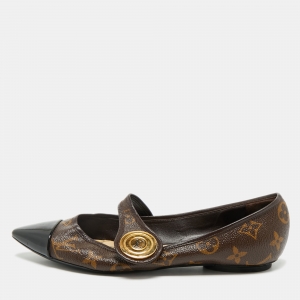 Louis Vuitton Brown/Black Monogram Canvas and Patent Ballet Flats Size 38