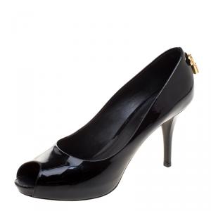 Pre Owned Louis Vuitton Black Patent Leather Oh Really! Peep Toe Platform Pumps Size 40