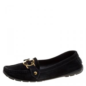 Pre Owned Louis Vuitton Black Suede Oxford Loafers Size 38