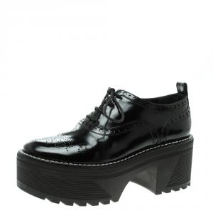 Louis Vuitton Black Brogue Leather Fighter Platform Oxfords Size 38