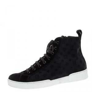 Louis Vuitton Black Monogram Suede High Top Sneakers Size 37.5