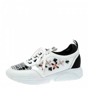 Louis Vuitton White Leather and Mesh Heat Embellished Sneakers Size 40