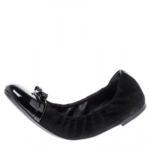 Pre Owned Louis Vuitton Black Suede and Patent Leather Elba Scrunch Ballet Flats Size 40