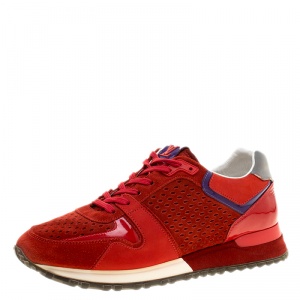 Louis Vuitton Red Suede and Leather Run Away Lace Up Sneakers Size 38
