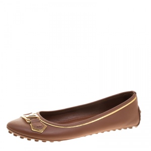 Pre Owned Louis Vuitton Brown Leather Oxford Ballet Flats Size 39
