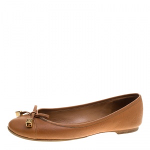 Pre Owned Louis Vuitton Brown Monogram Cap Toe Ballet Flats Size 36.5