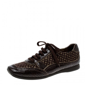 Louis Vuitton Brown Monogram Fabric and Embossed Python Leather Trim Low Top Sneakers Size 40 