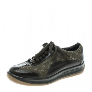 Pre Owned Louis Vuitton Khaki Monogram Canvas Mini Lin Sneakers Size 36