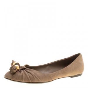 Pre Owned Louis Vuitton Beige Suede Tassel Detail Pointed Toe Ballet Flats Size 38