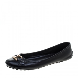مملوكة مسبقًا Louis Vuitton Black Leather Oxford Ballet Flats Size 37