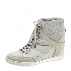 Louis Vuitton Off White Monogram Suede and Leather Cliff Top Sneakers Size 37